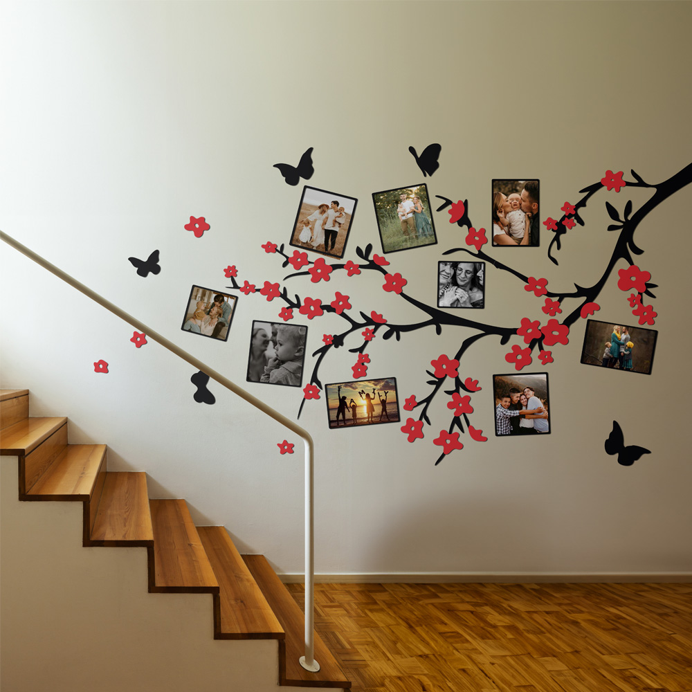 Сімейне дерево з метеликами і червоними квітами  - зображення №2