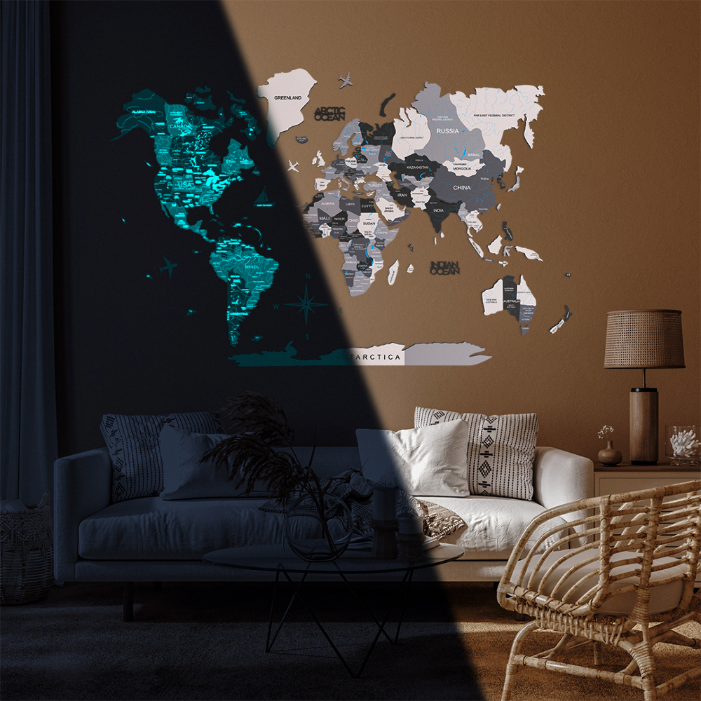 Люмінесцентна мапа світу - Сіра  - зображення №1